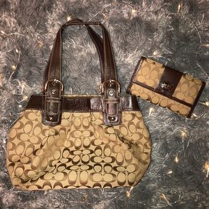 Brown/Tan Coach Bag with Wallet